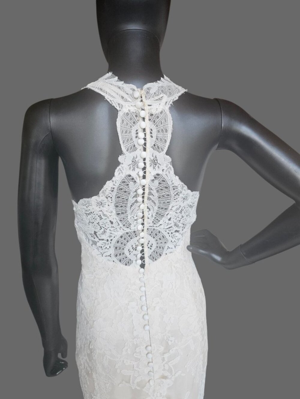 NEW Nude/Ivory Full Lace Racerback V-Neck Fit/Flare Wedding Gown - San Patrick - Picture 10 of 11